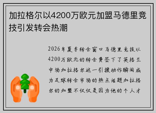 加拉格尔以4200万欧元加盟马德里竞技引发转会热潮 加拉格尔以4200万欧元加盟马德里竞技引发转会热潮